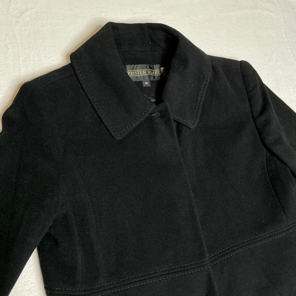 Kristen Blake Black‎ Wool Cashmere Blend Coat 4P Single Breasted Button Front